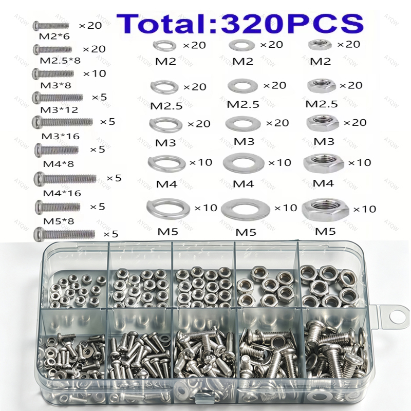 320-piece hex nut and bolt set - огляд і ціна Furniture Joinery Hardware